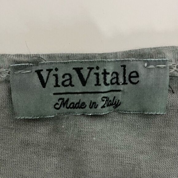 Via Vitale Cotton Linen Gauze Top Womens Small Eyelet Drawstring Hem Foil Hearts - Picture 9 of 11